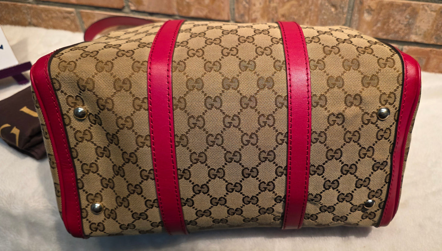 Authentic Gucci Boston Bag with Red Leather Trims