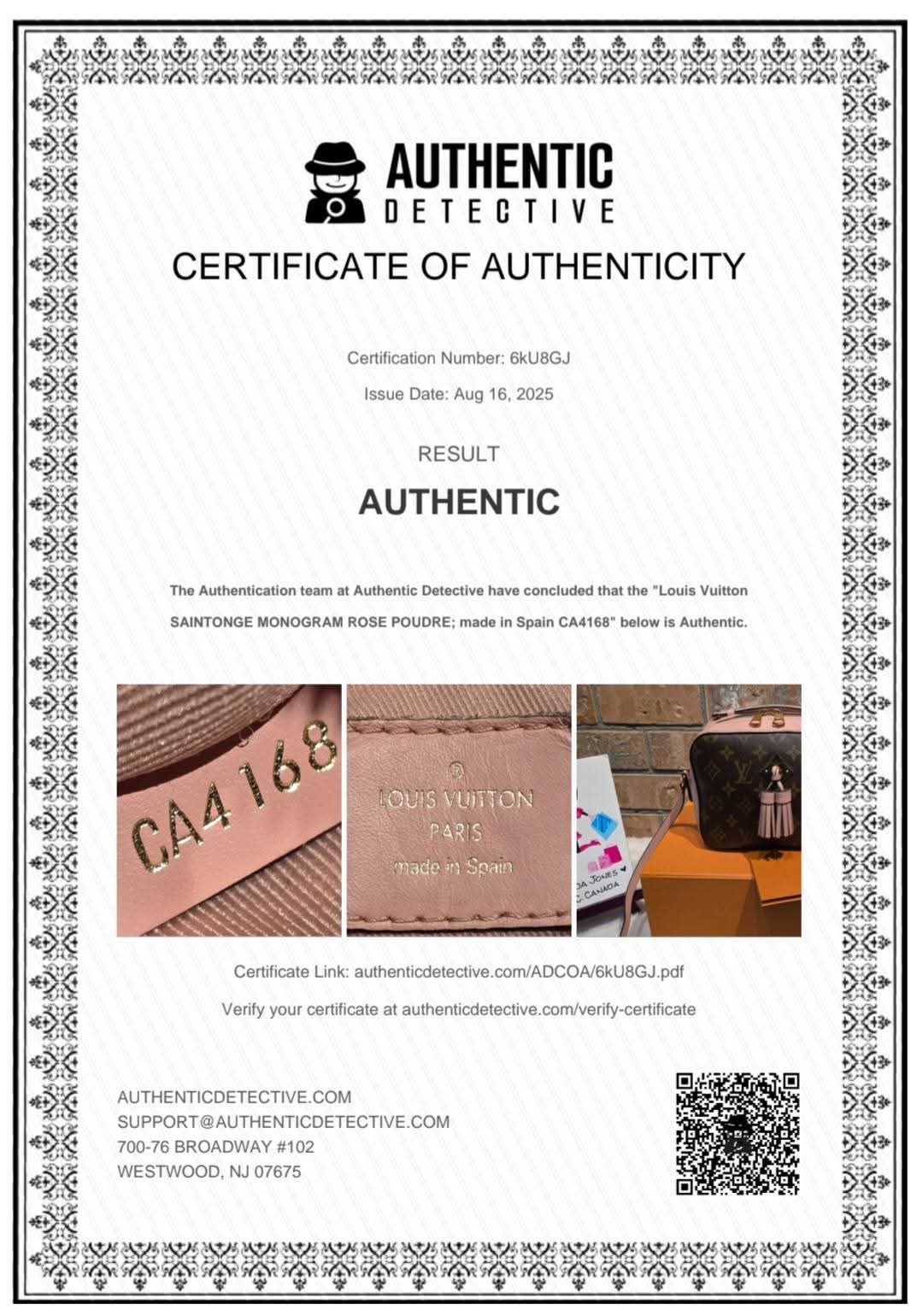 Authentic Louis Vuitton Saintonge Rose Poudre