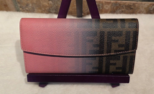 Authentic Fendi Pink OMBRE Zucca Long Wallet