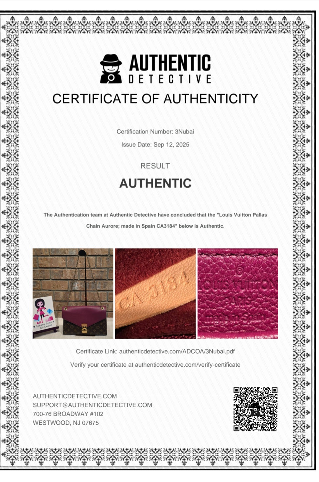 Authentic Louis Vuitton Pallas Chain in Aurore