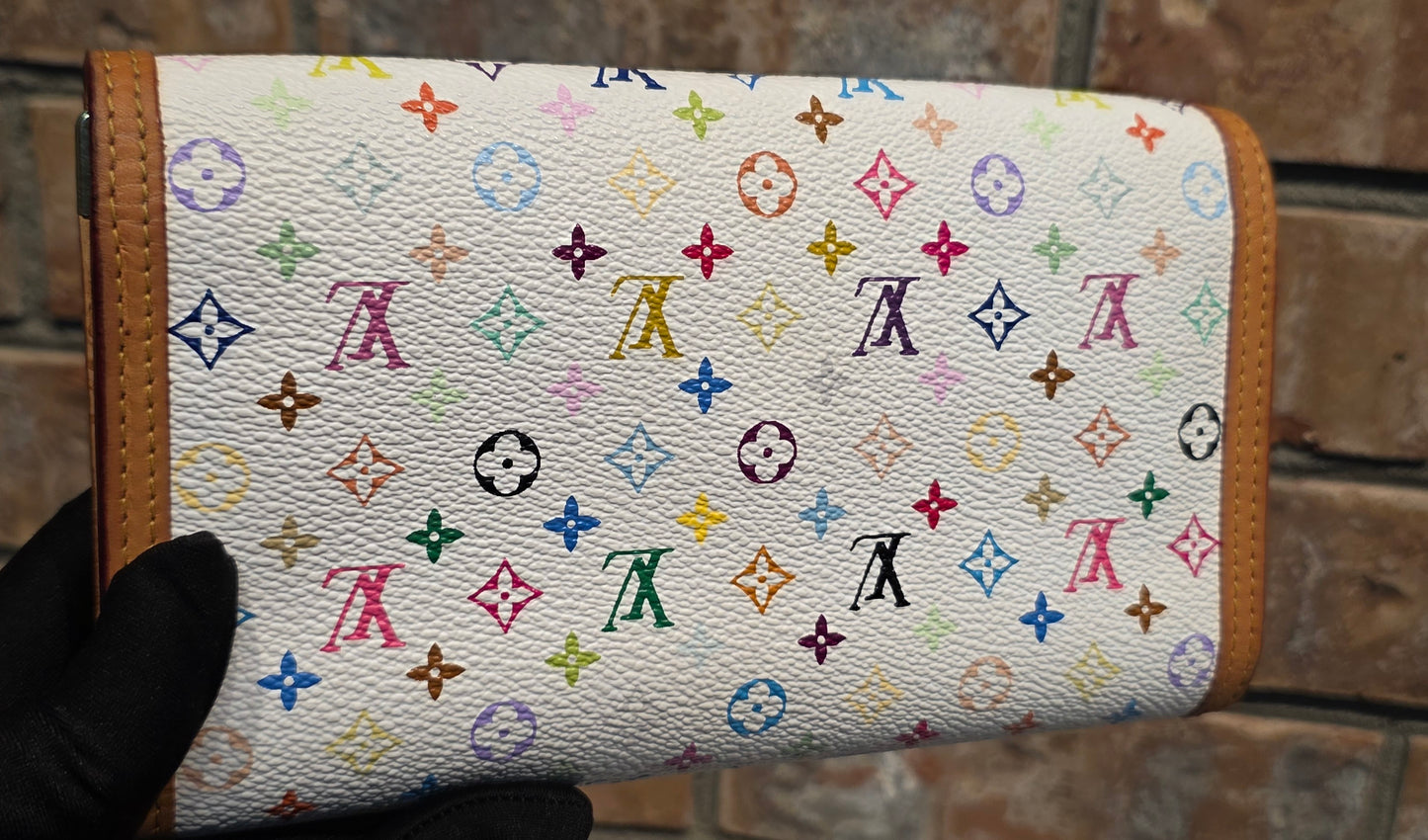 Authentic Louis Vuitton Multicolor Blanc Porte Tresor Wallet