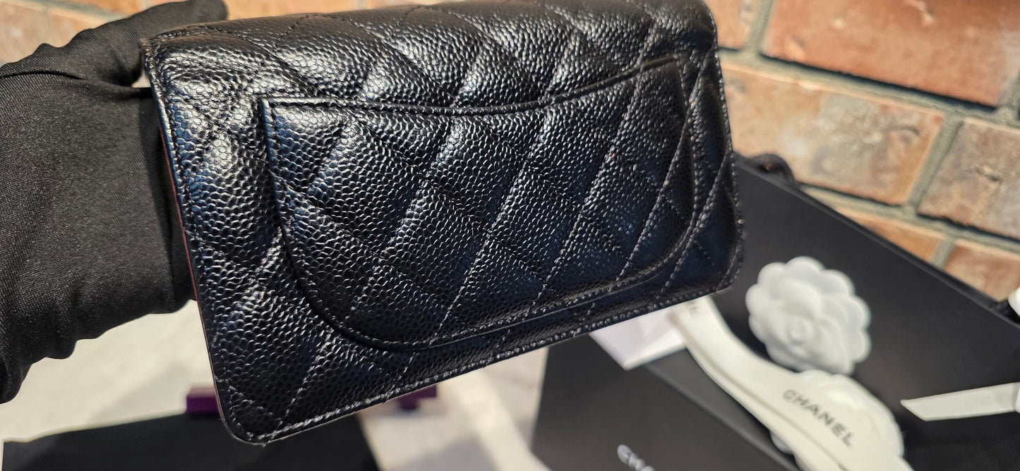 Authentic Chanel Caviar Long Walllet - Black