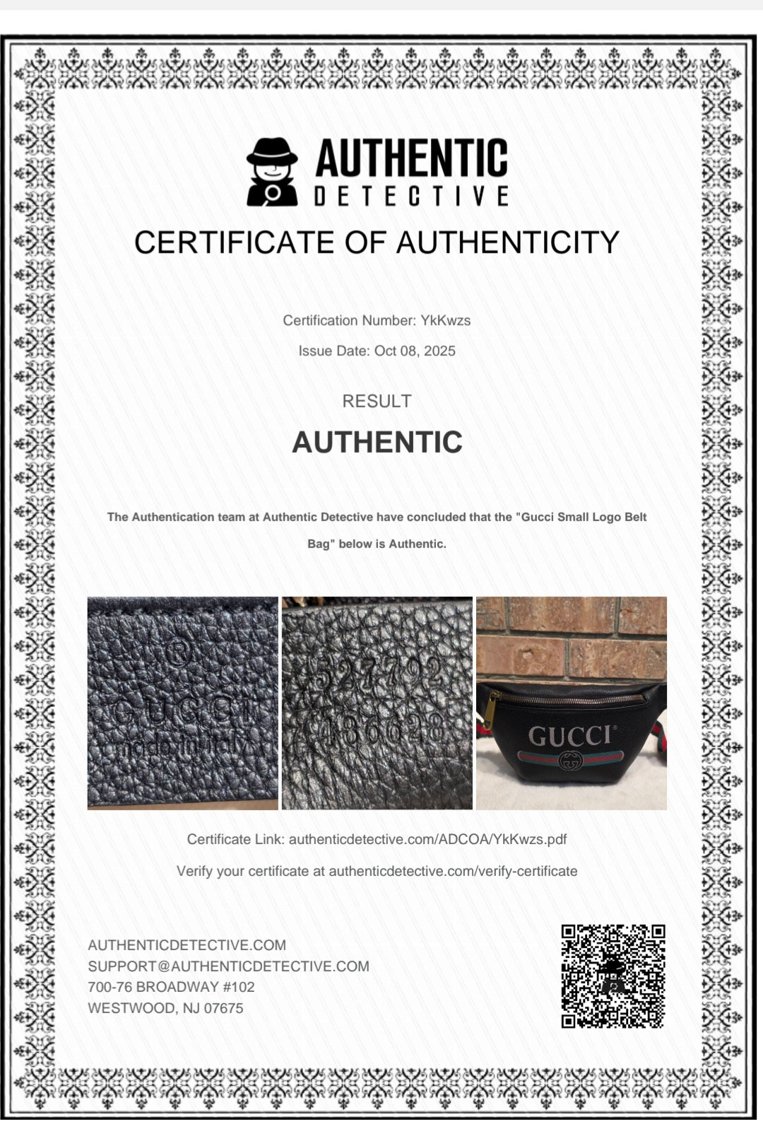 Authentic Gucci GG Logo Print Belt Bag - Small