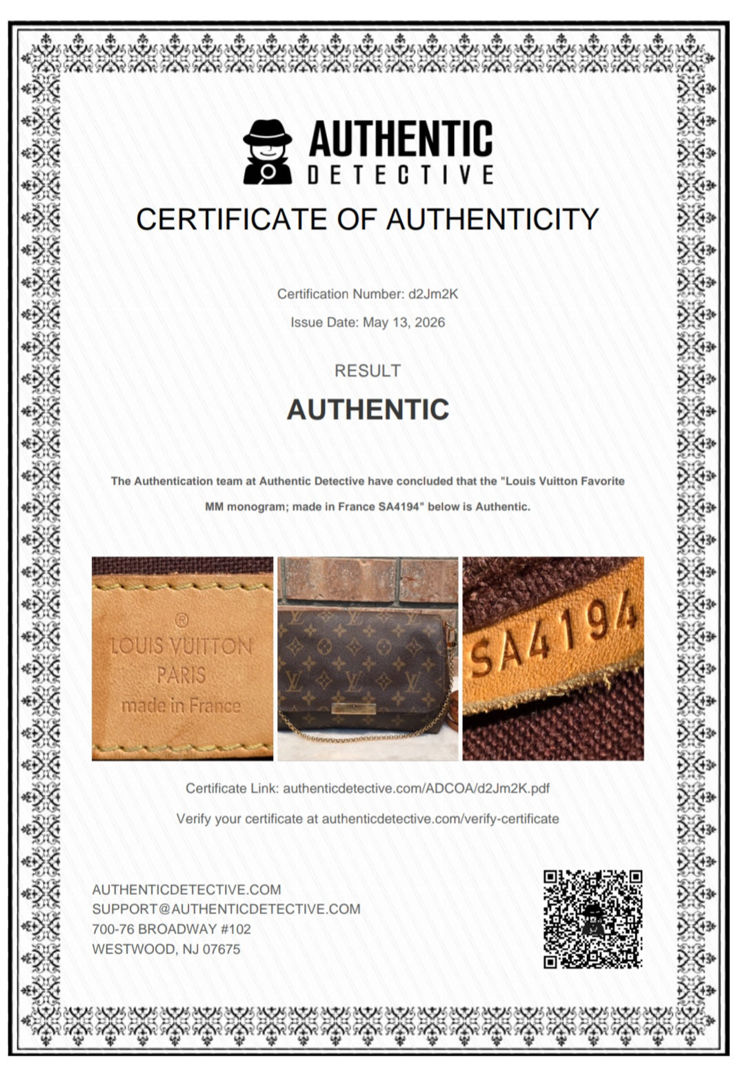 Authentic Louis Vuitton Favorite MM Monogram