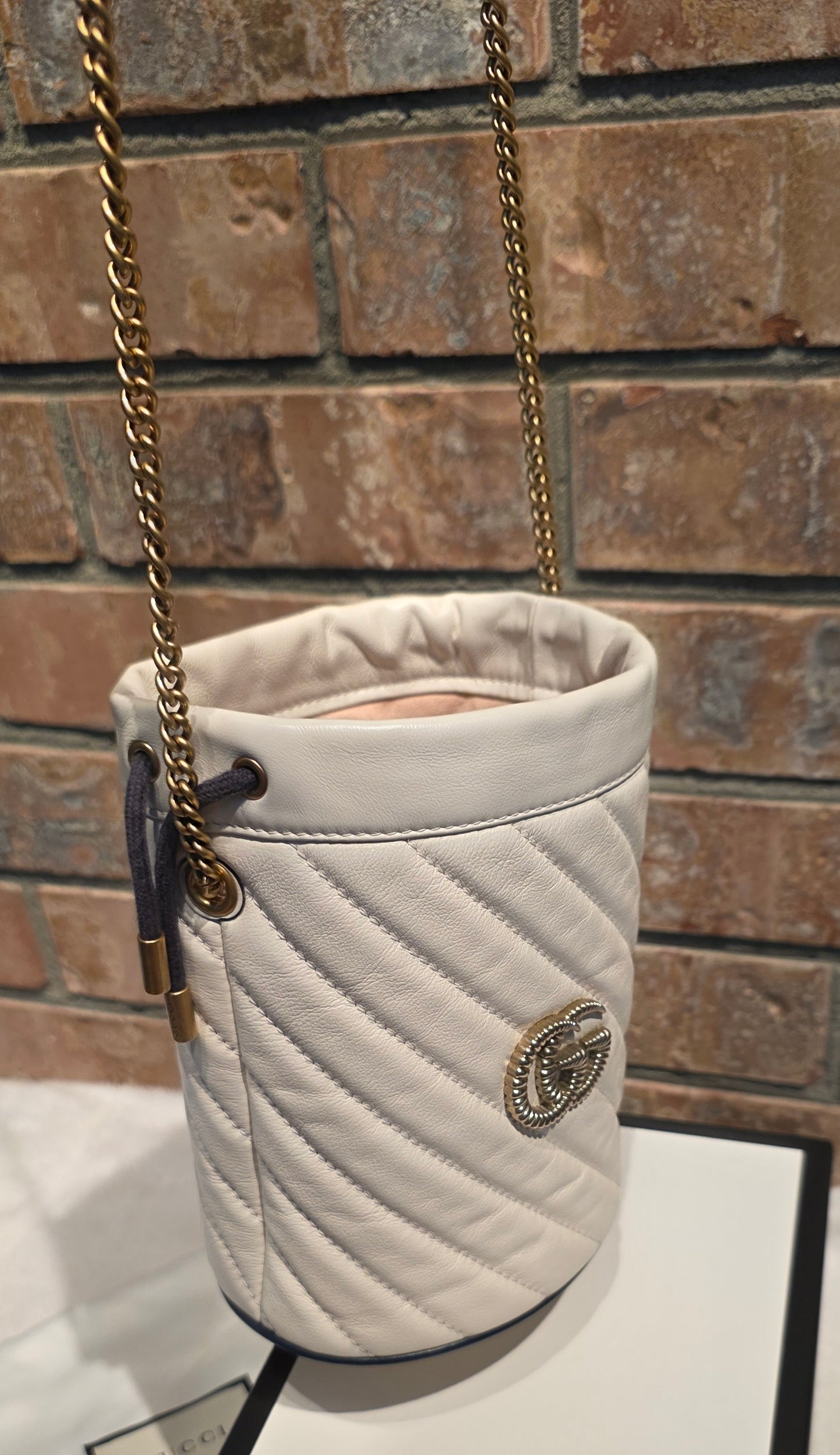 Authentic Gucci Marmont Mini Bucket Bag in Off White