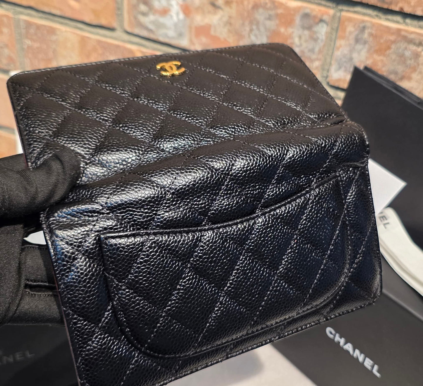 Authentic Chanel Caviar Long Walllet - Black