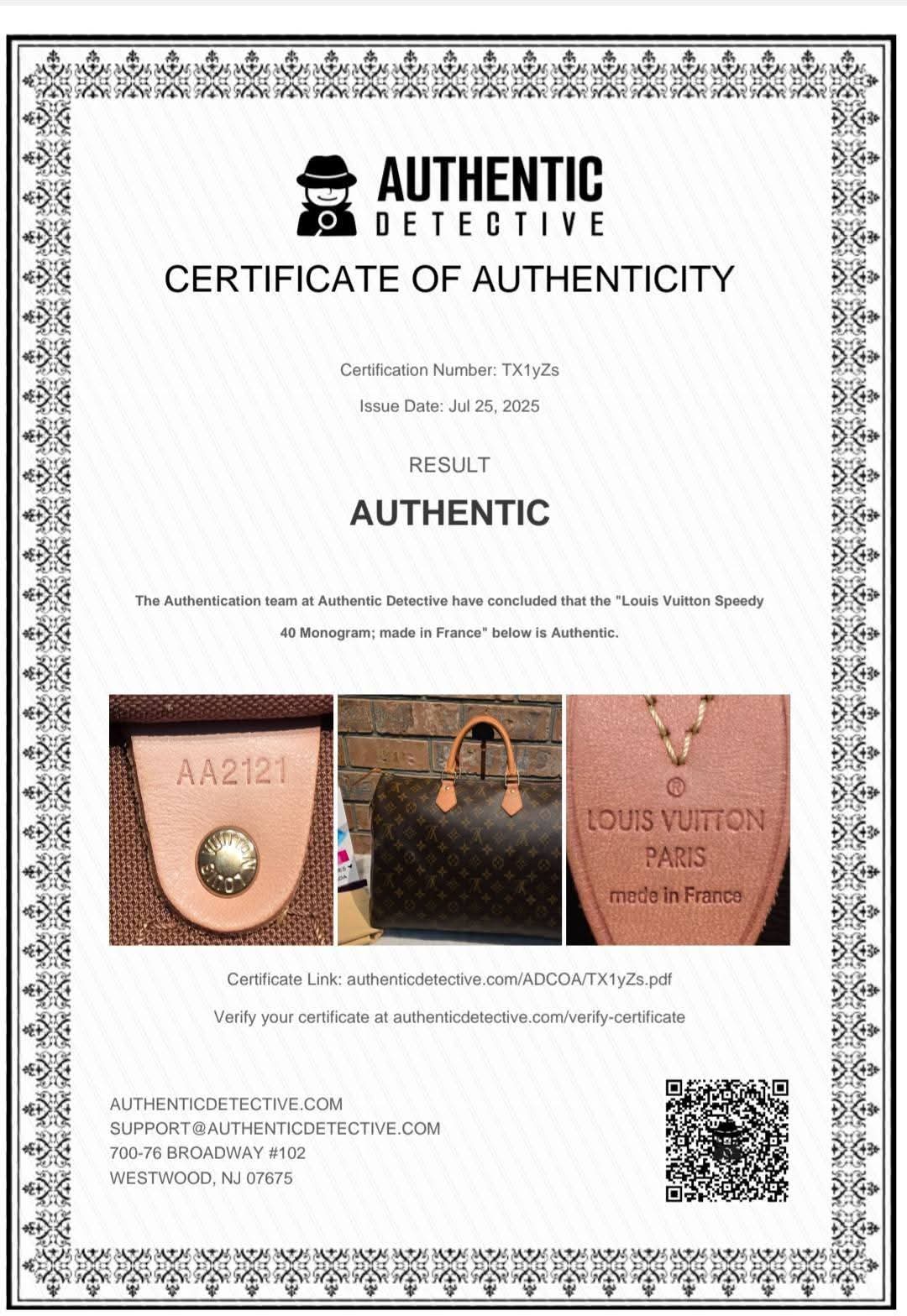 Authentic Louis Vuitton Speedy 40 Monogram
