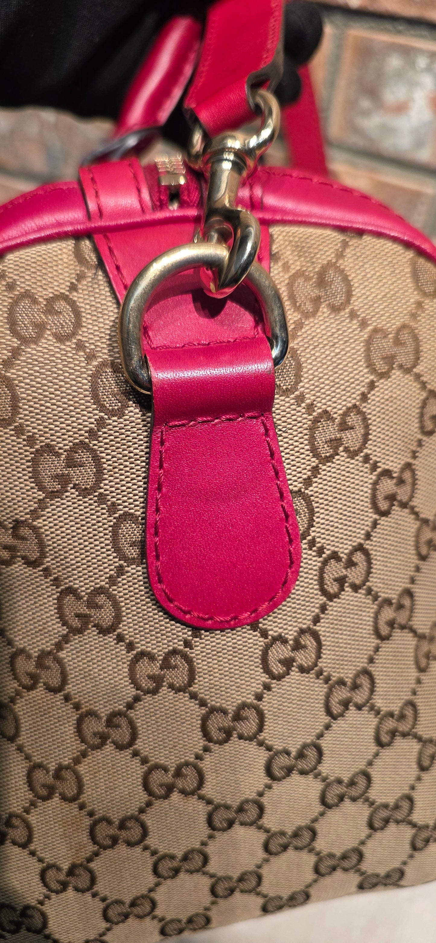 Authentic Gucci Boston Bag with Red Leather Trims