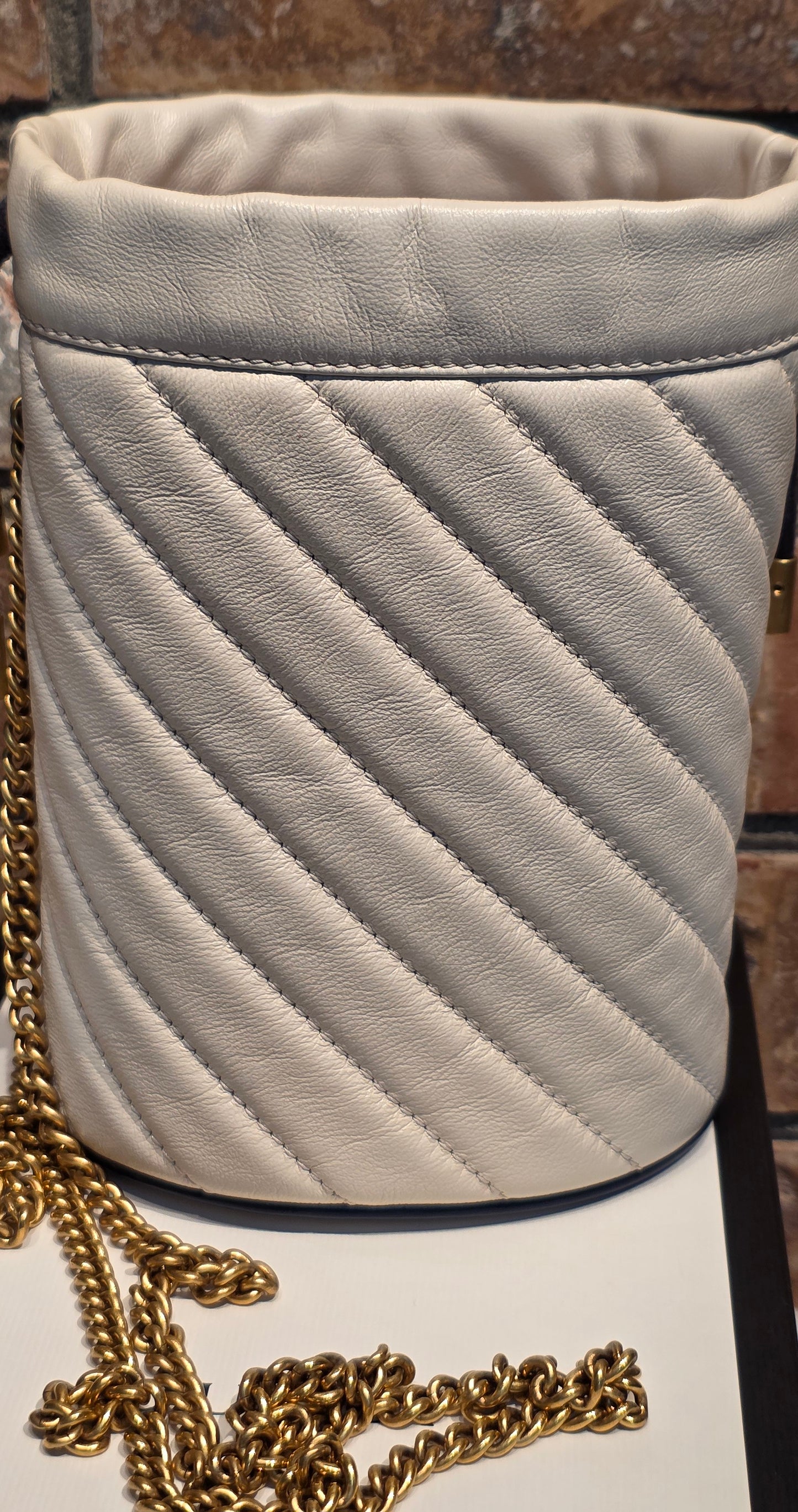 Authentic Gucci Marmont Mini Bucket Bag in Off White