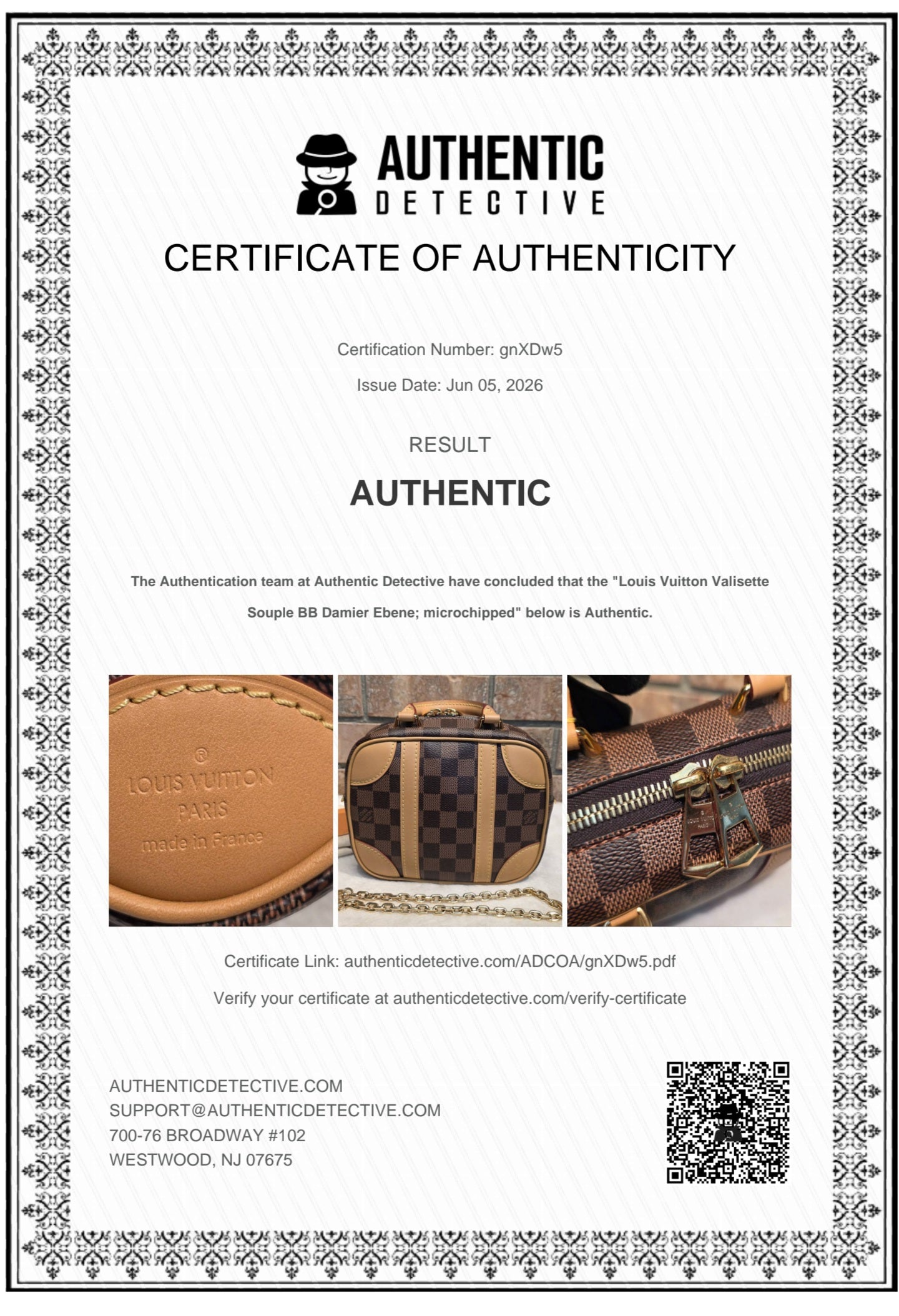 Authentic Louis Vuitton Valisette Souple BB Damier Ebene