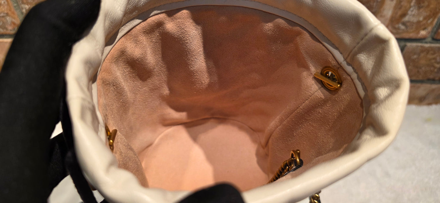 Authentic Gucci Marmont Mini Bucket Bag in Off White