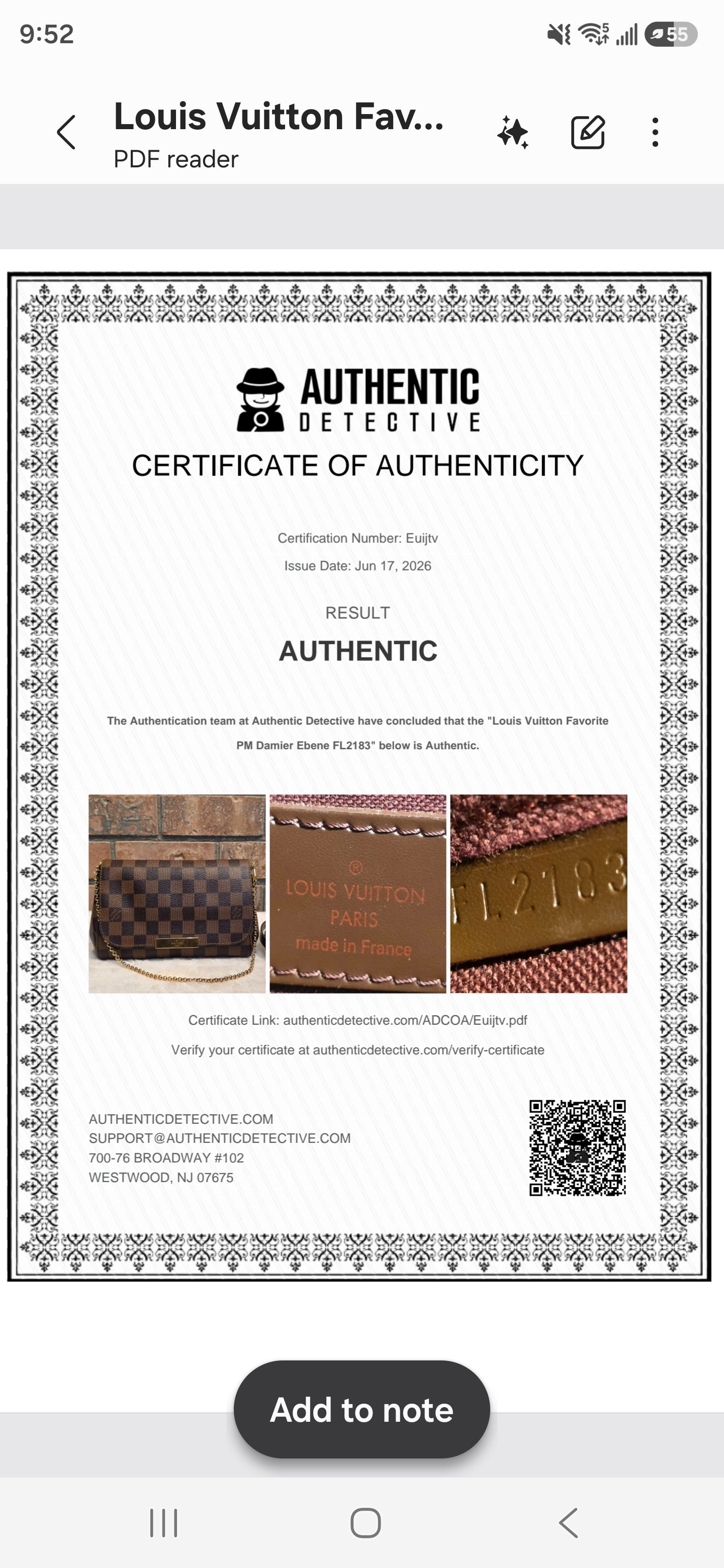 Authentic Louis Vuitton Favorite PM Damier Ebene