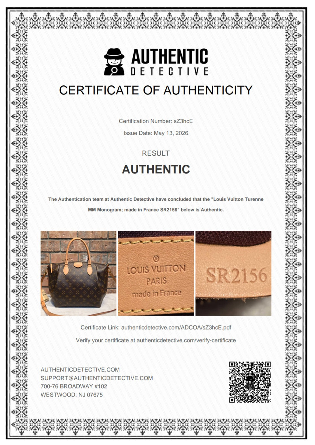 Authentic Louis Vuitton Turenne MM (SR2156)