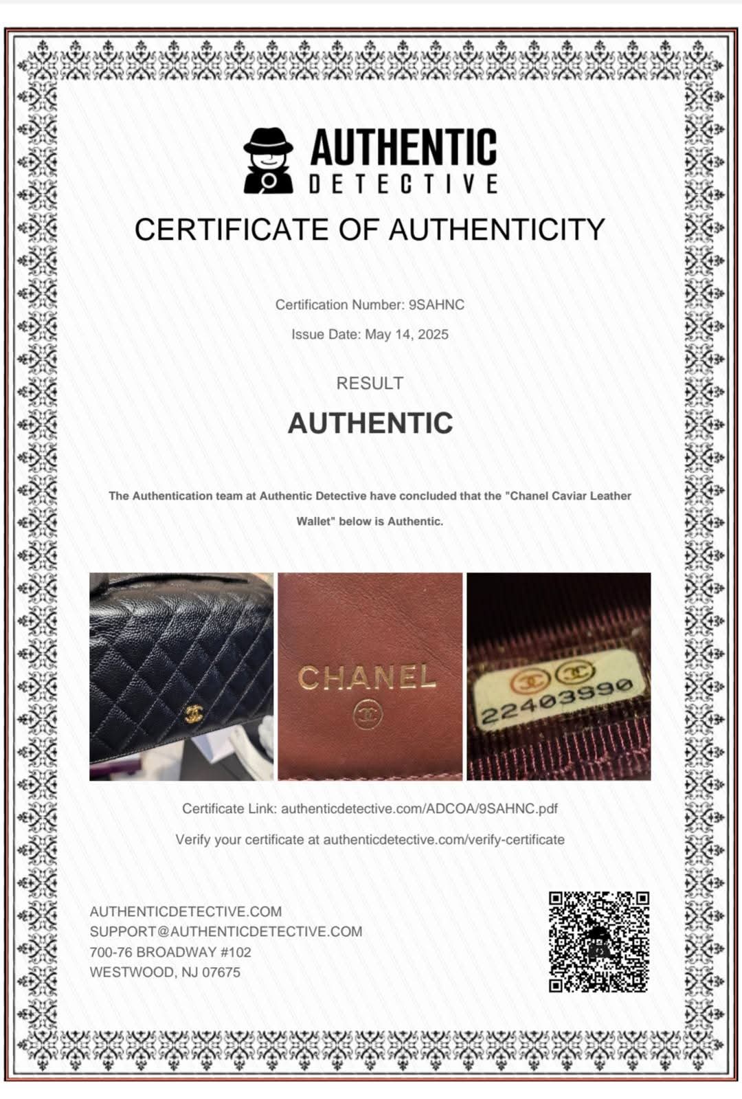 Authentic Chanel Caviar Long Walllet - Black