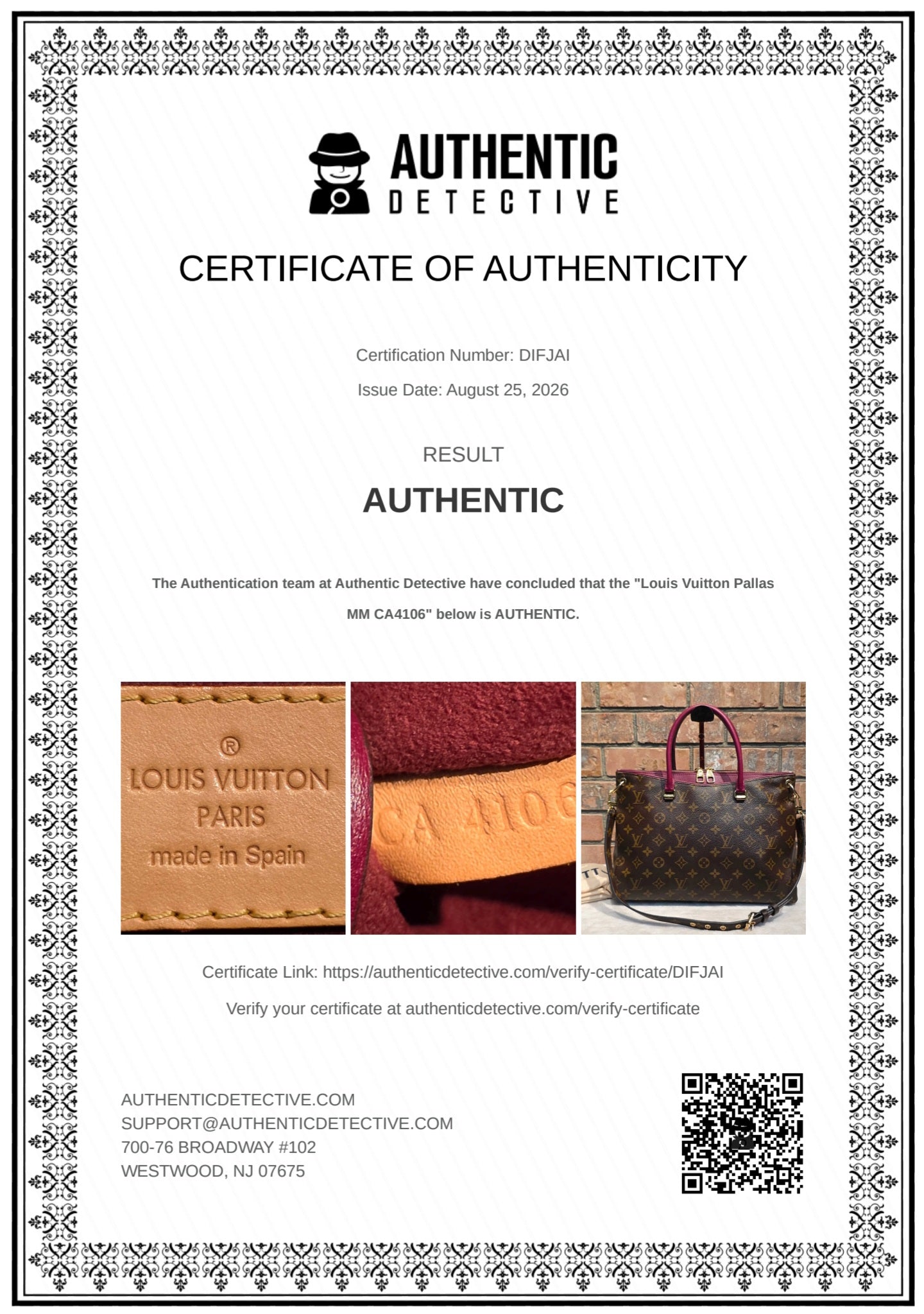 Authentic Louis Vuitton Pallas MM in Raisin