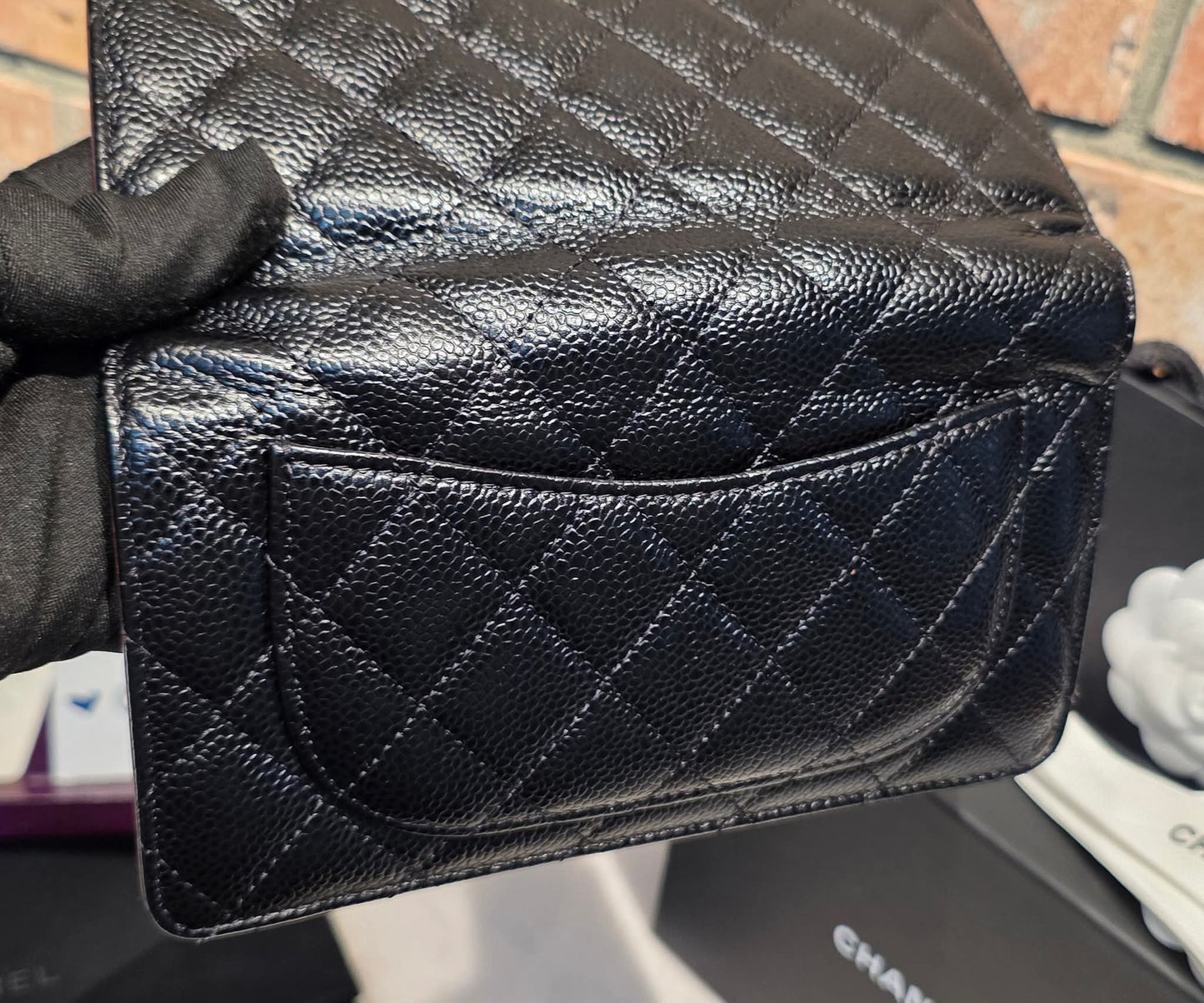 Authentic Chanel Caviar Long Walllet - Black