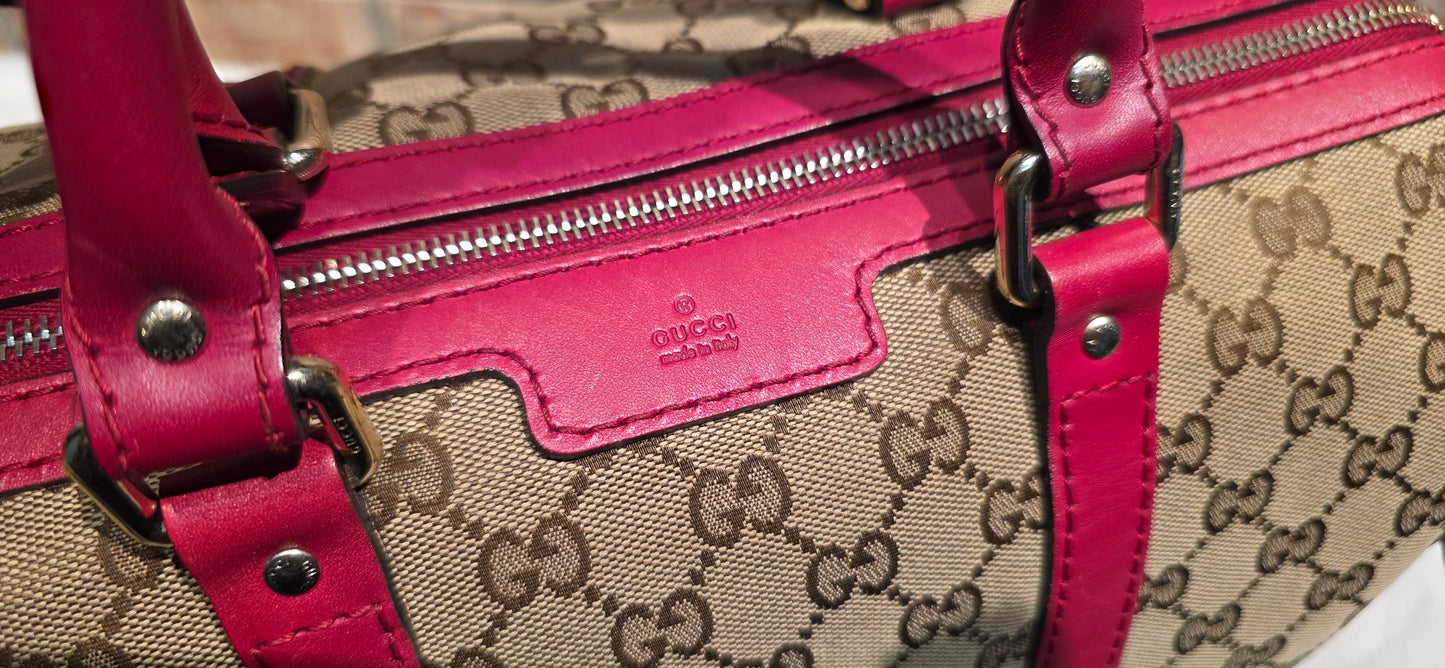 Authentic Gucci Boston Bag with Red Leather Trims