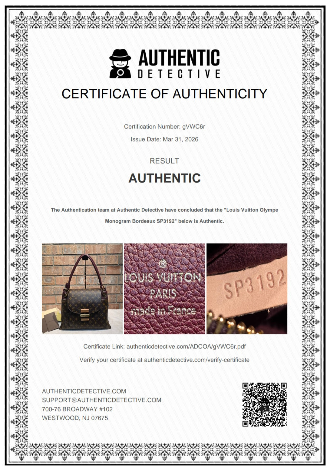 Authentic Louis Vuitton Olympe Monogram Bordeaux