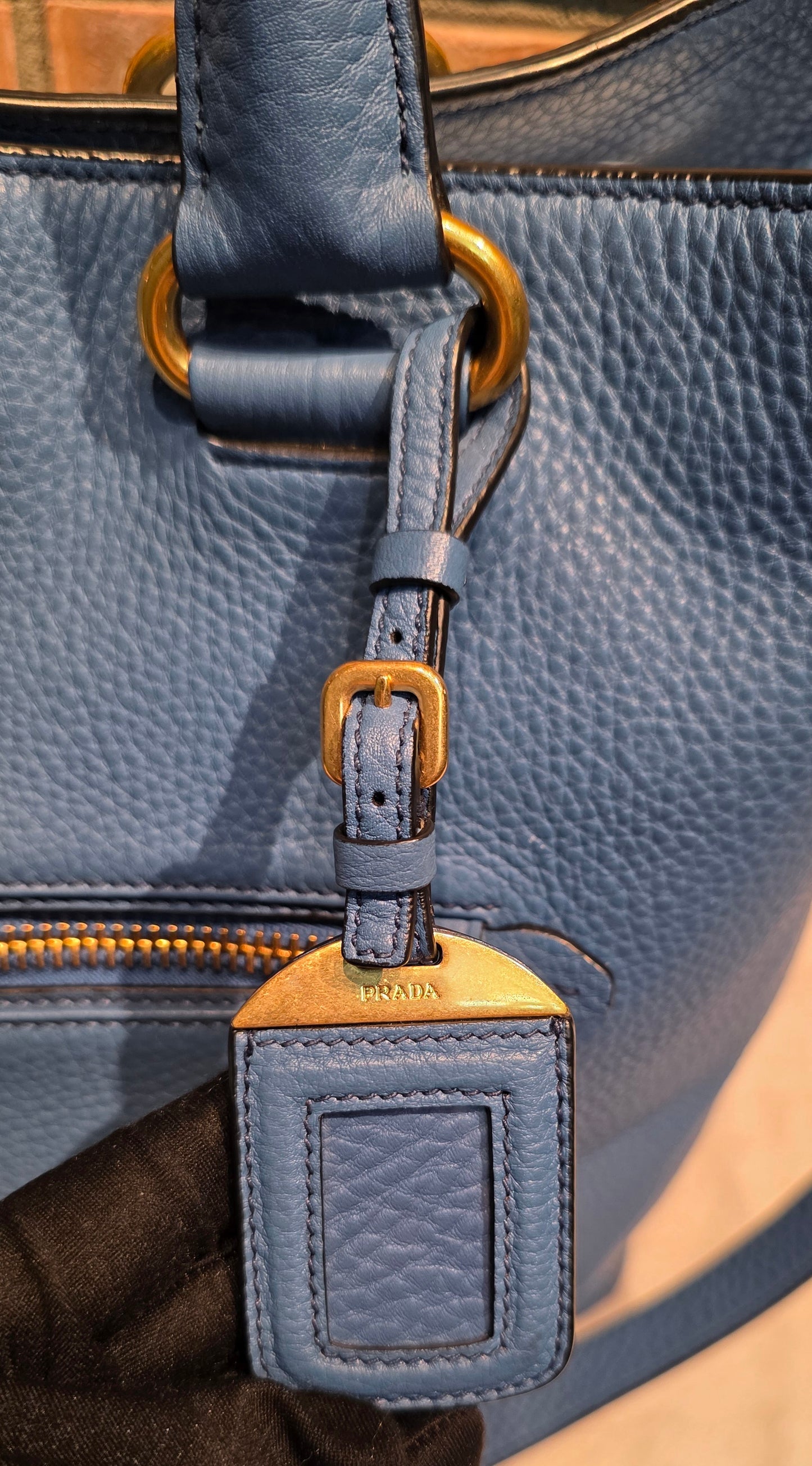 Authentic Prada Vitello Daino Leather Tote in Cobalt/Blue