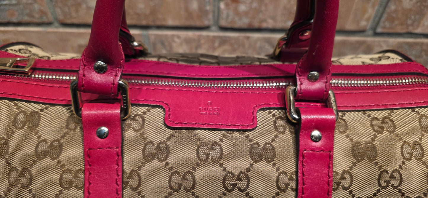 Authentic Gucci Boston Bag with Red Leather Trims