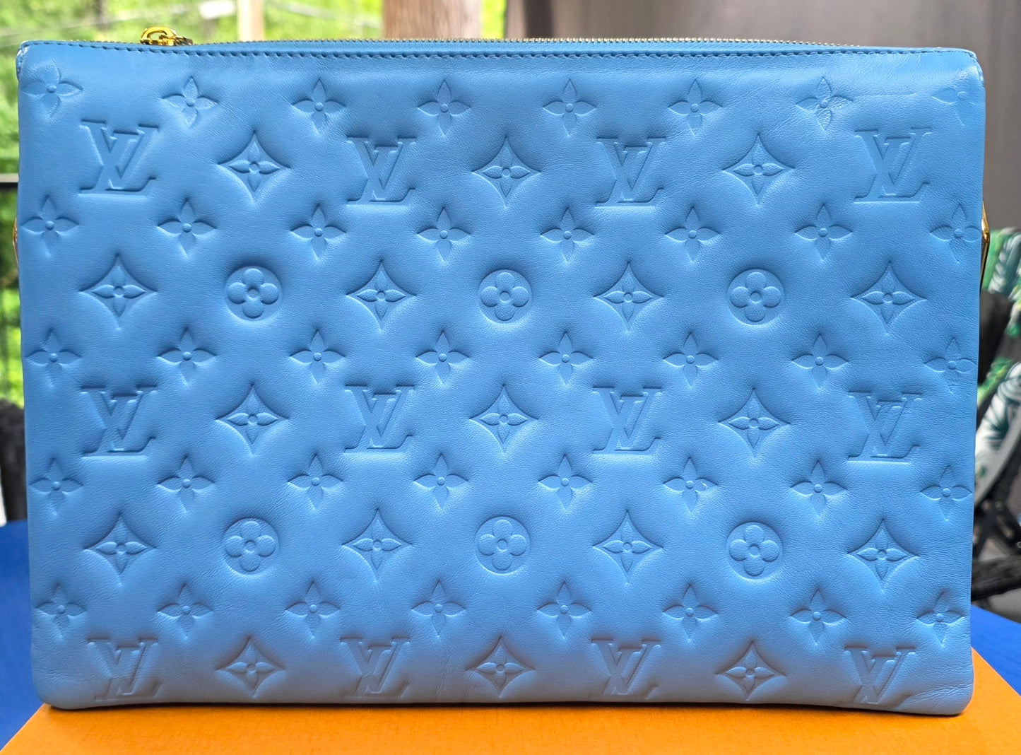 Authentic Louis Vuitton Coussin MM Embossed Monogram in Bleuet