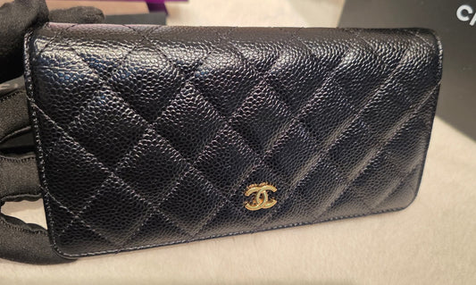 Authentic Chanel Caviar Long Walllet - Black