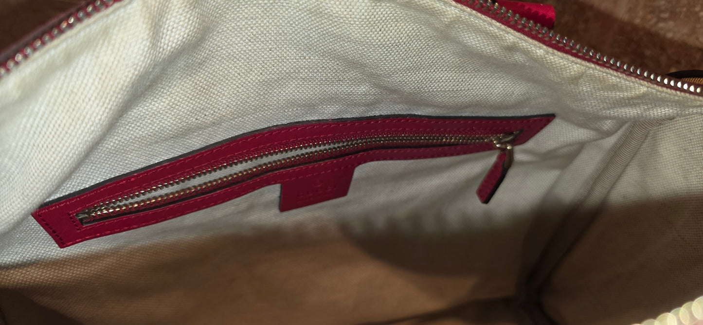 Authentic Gucci Boston Bag with Red Leather Trims