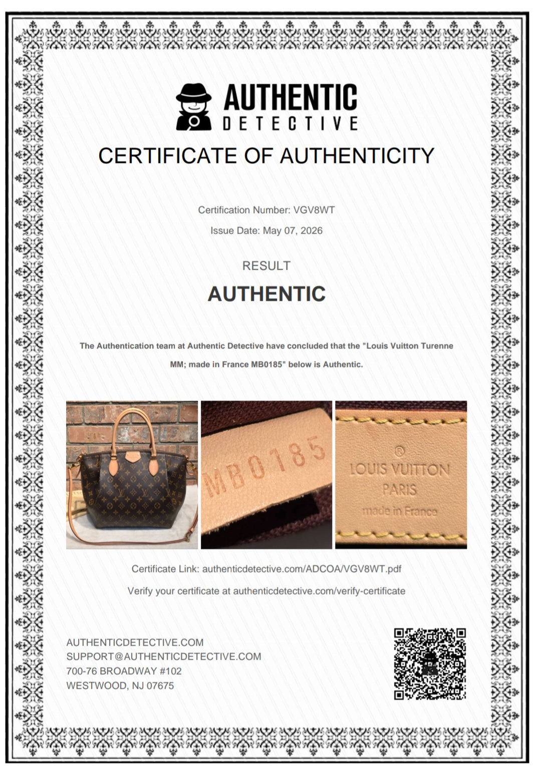 Authentic Louis Vuitton Turenne MM