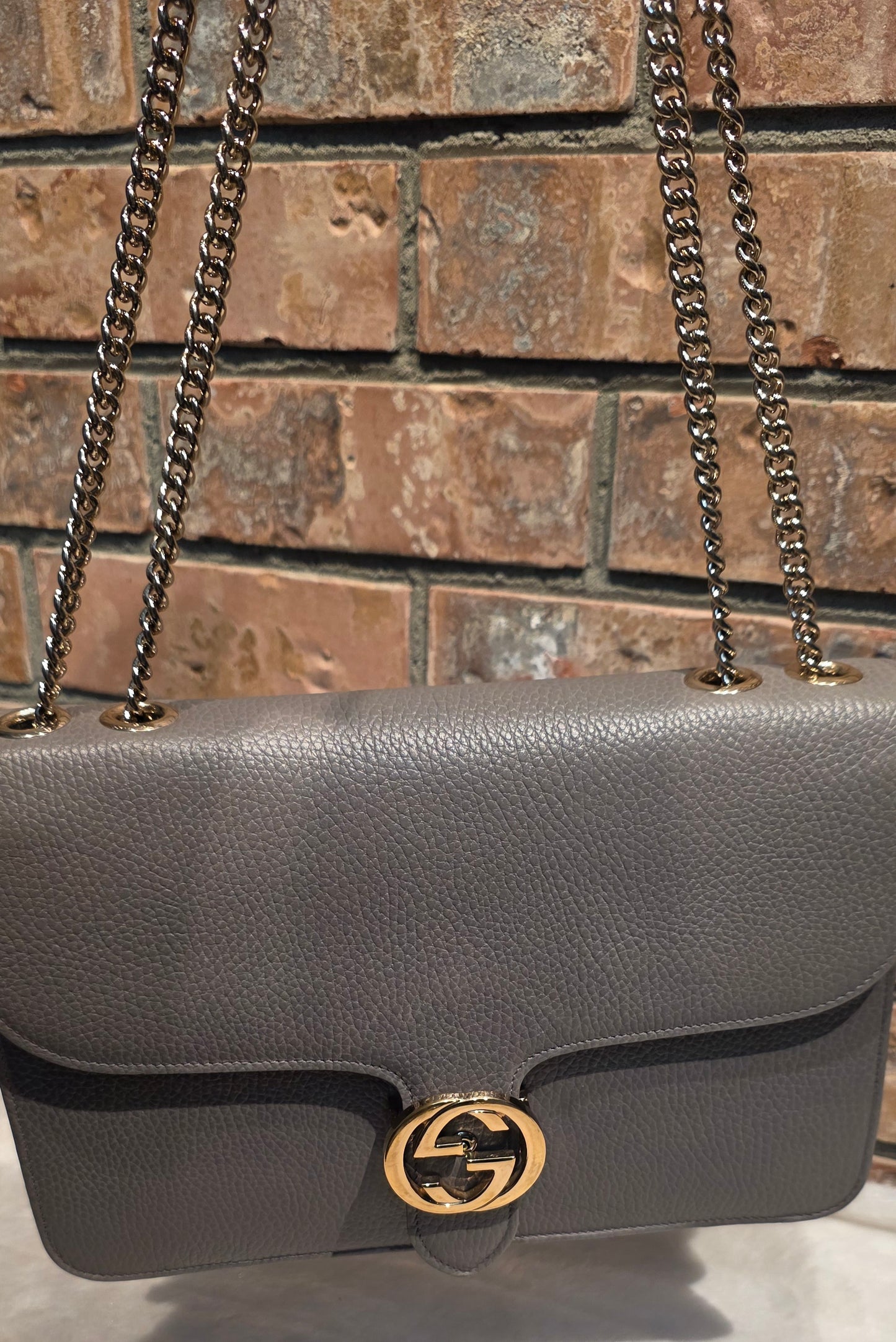 Authentic Gucci Interlocking GG Shoulder Bag in Gray