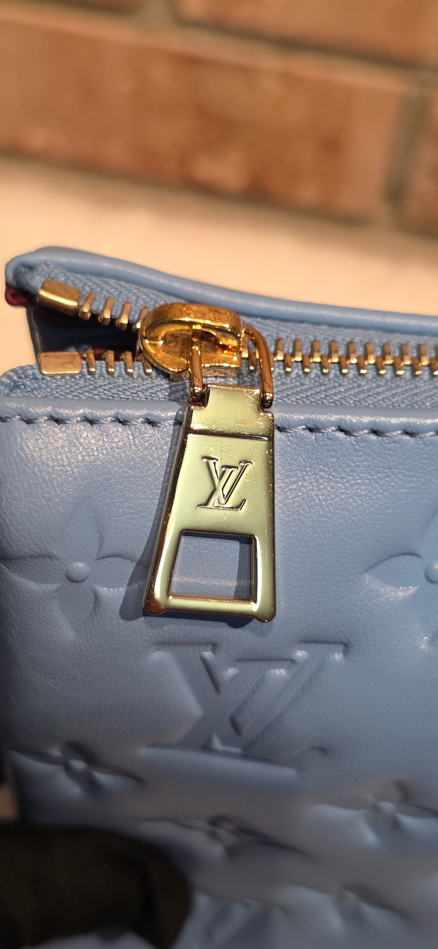 Authentic Louis Vuitton Coussin MM Embossed Monogram in Bleuet