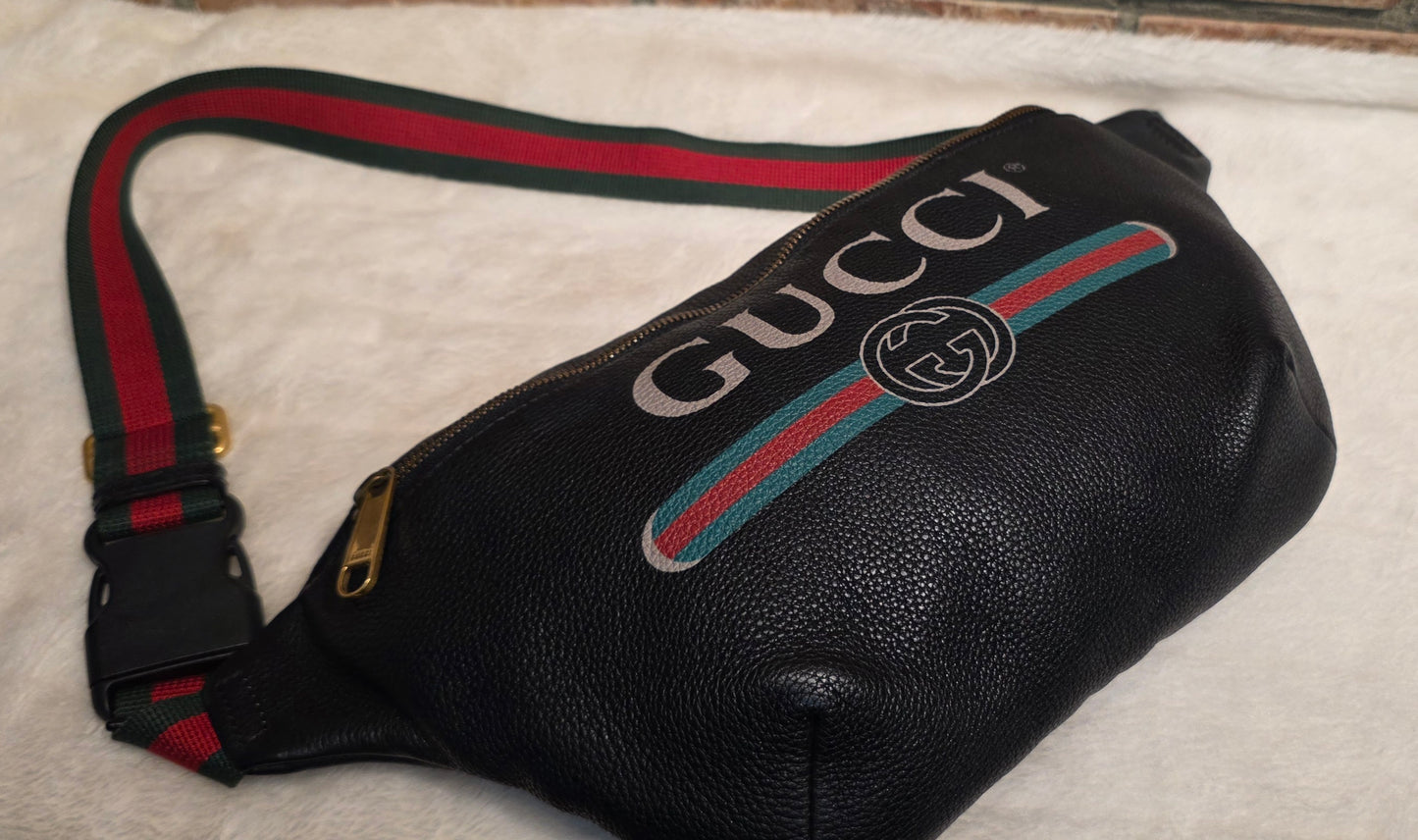 Authentic Gucci Logo Print Belt Bag - Large