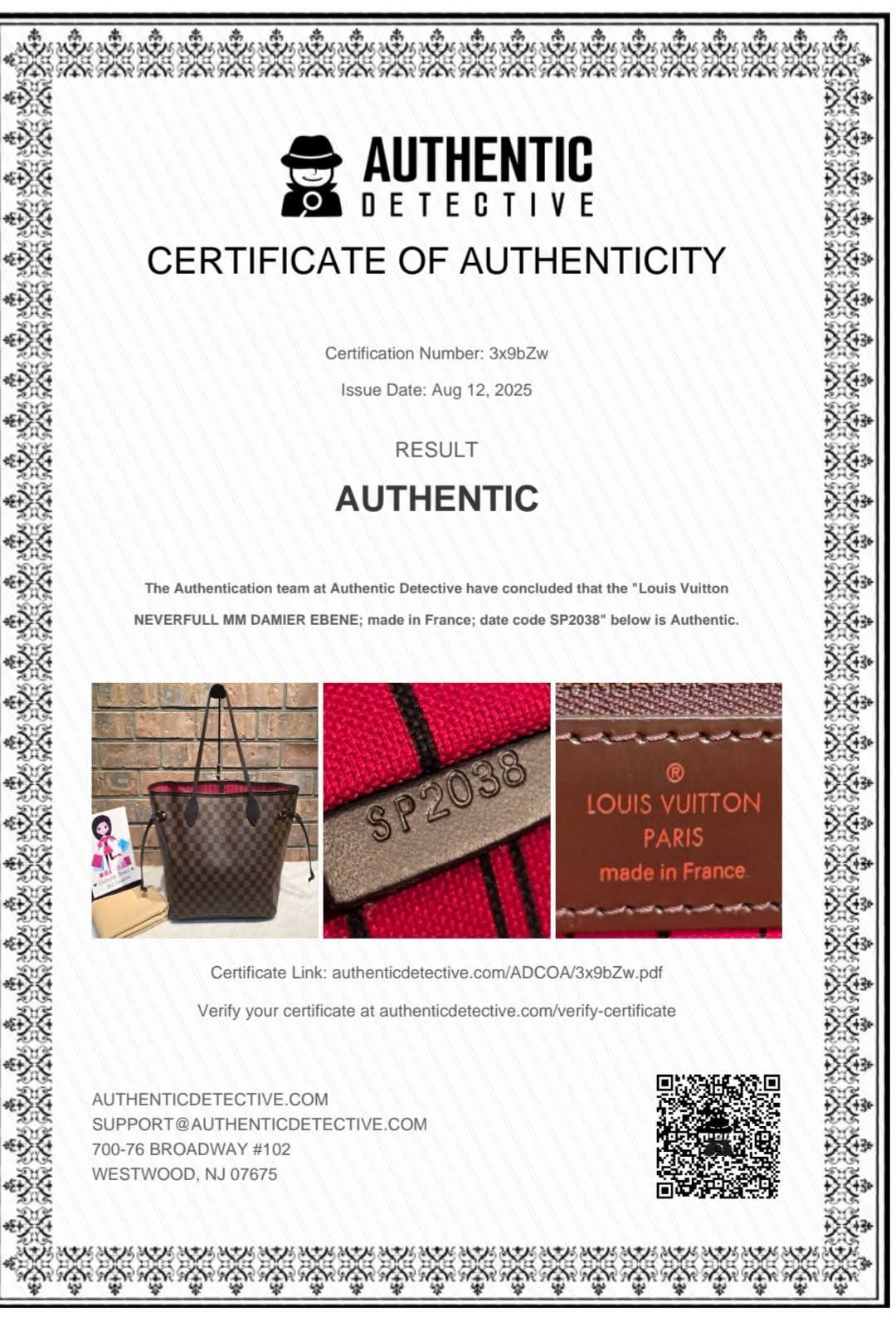 Authentic Louis Vuitton Neverfull MM Damier Ebene