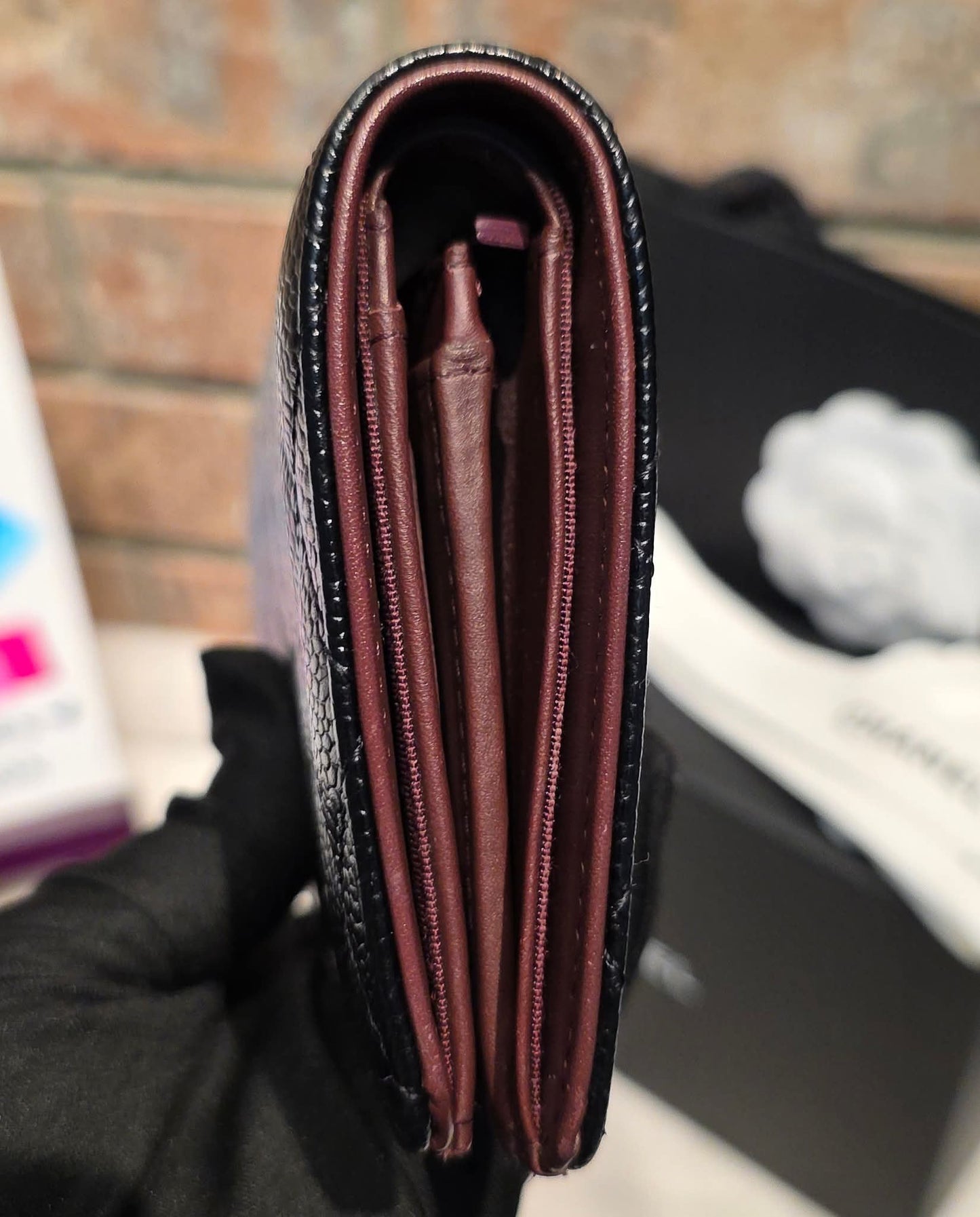 Authentic Chanel Caviar Long Walllet - Black