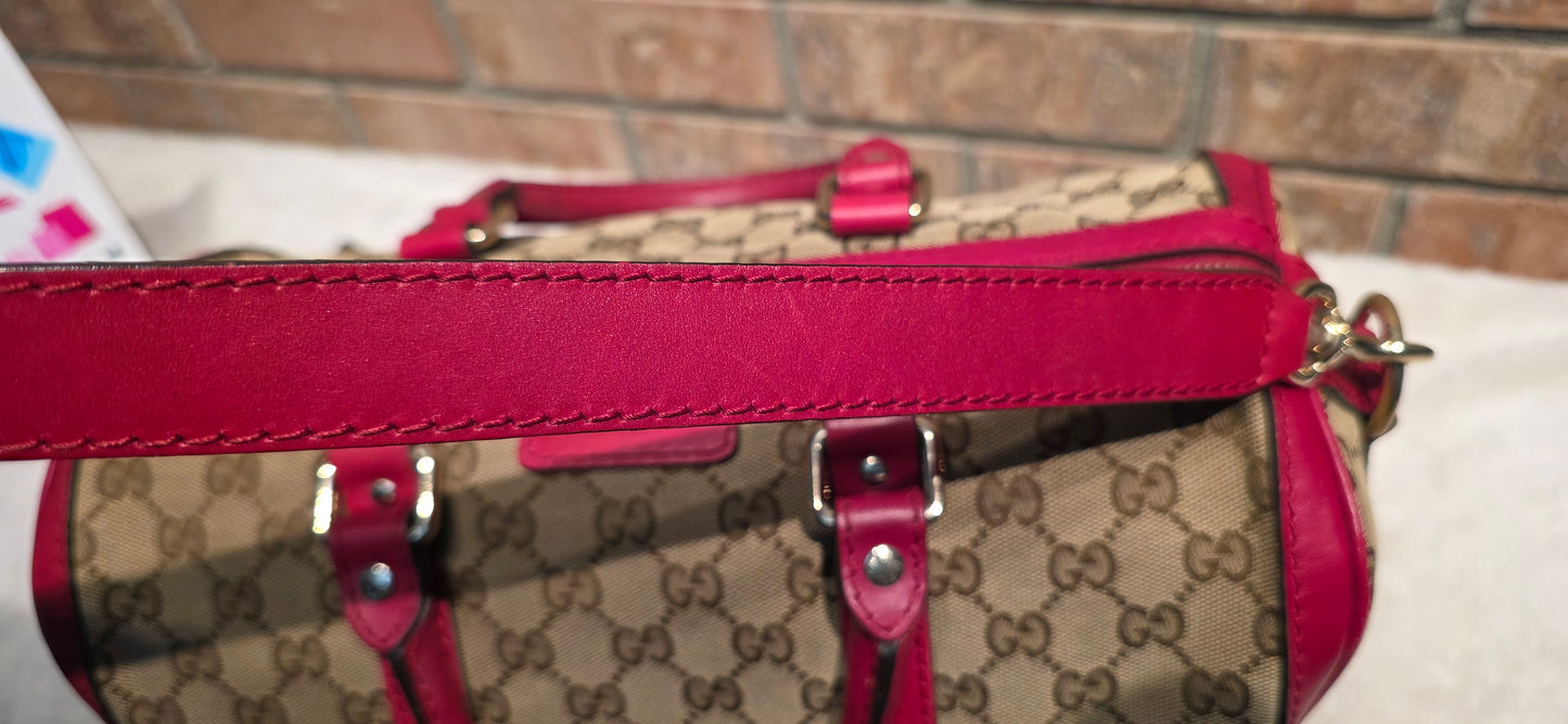 Authentic Gucci Boston Bag with Red Leather Trims