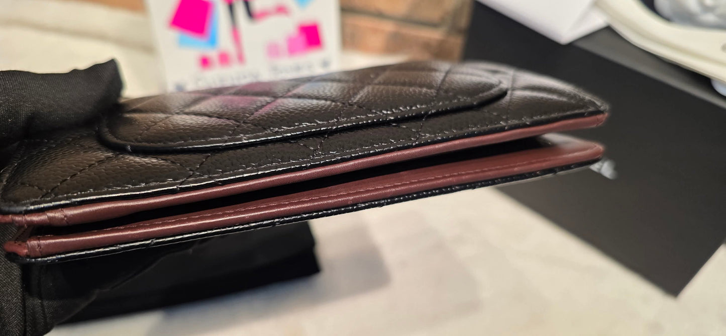 Authentic Chanel Caviar Long Walllet - Black