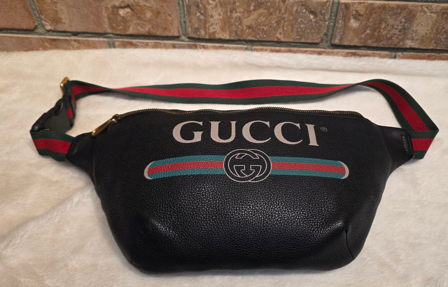 Authentic Gucci Logo Print Belt Bag - Large