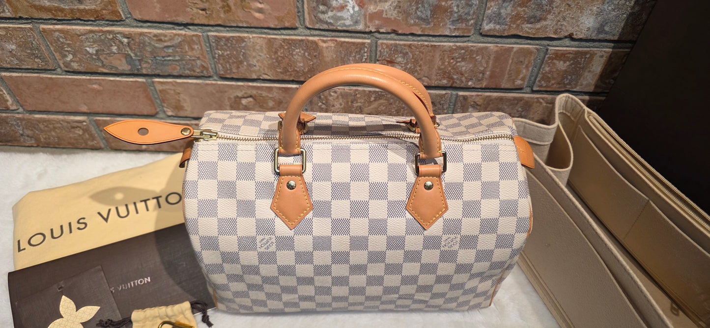 Authentic Louis Vuitton Speedy 30 Damier Azur