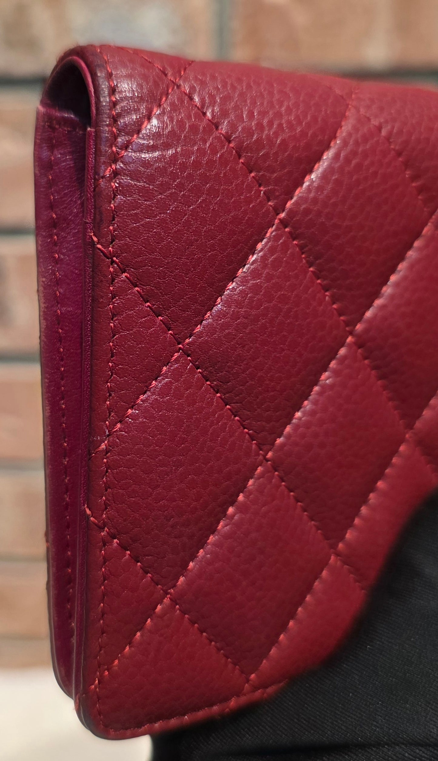 Authentic Chanel Quilted Caviar Long Flat Wallet - Silver Hardware