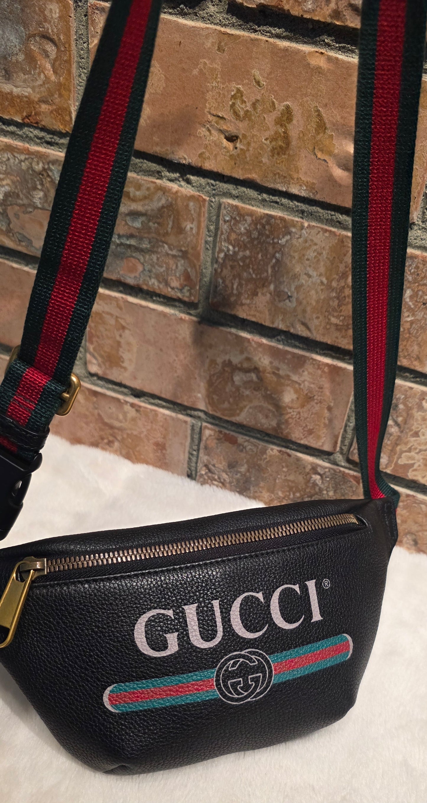 Authentic Gucci GG Logo Print Belt Bag - Small