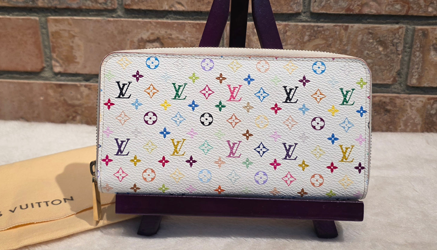 Authentic Louis Vuitton Multicolor White Zippy Wallet