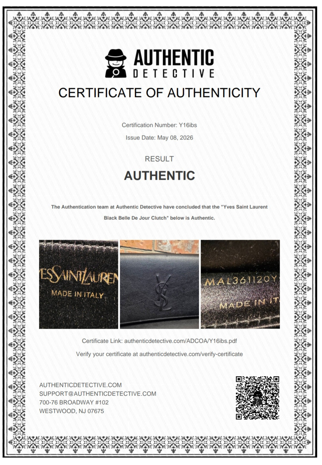 Authentic YSL Belle De Jour Large Clutch in Black