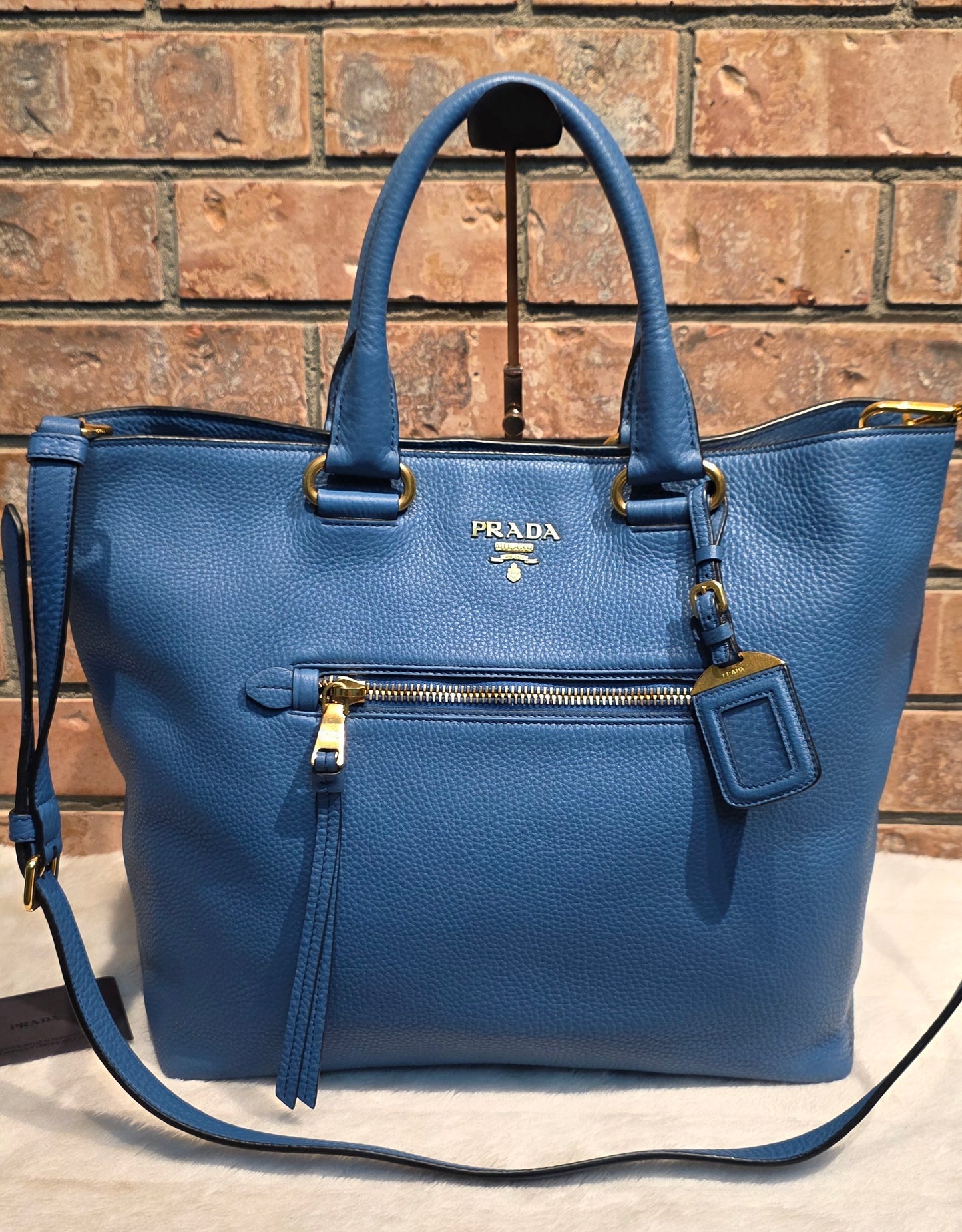 Authentic Prada Vitello Daino Leather Tote in Cobalt/Blue