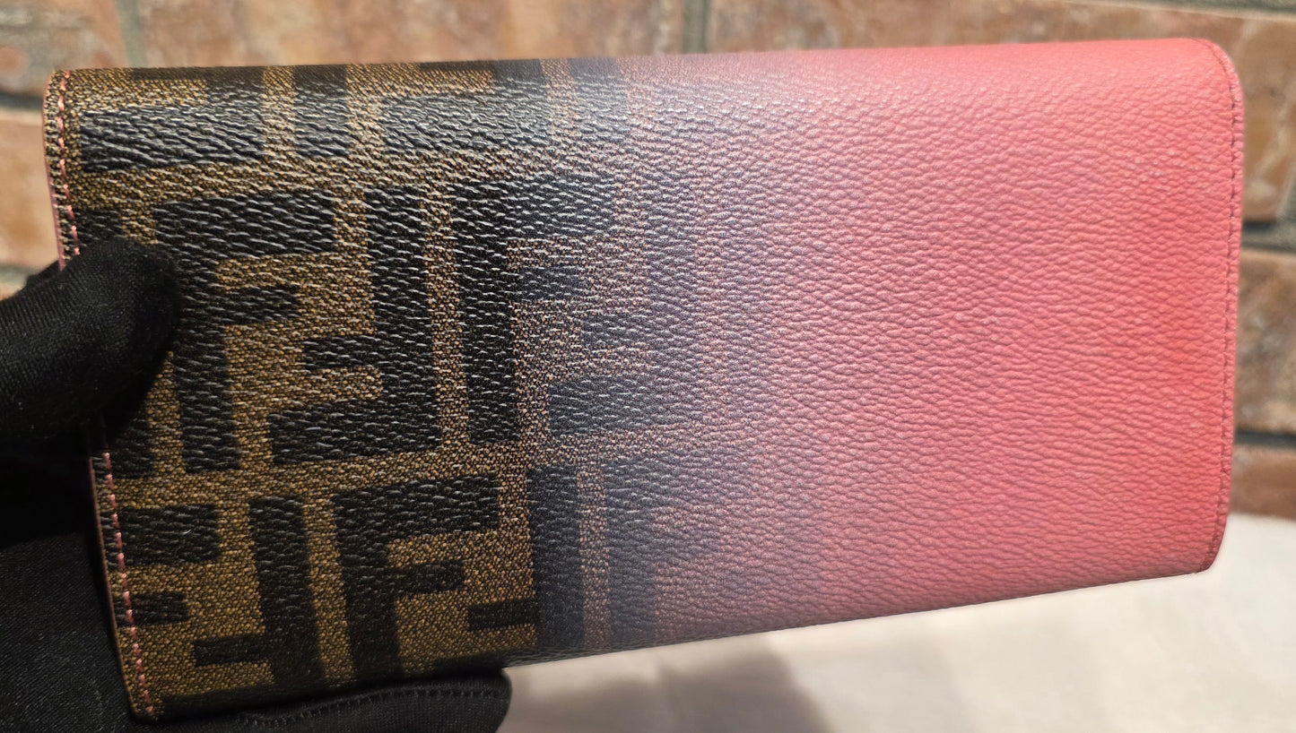 Authentic Fendi Pink OMBRE Zucca Long Wallet