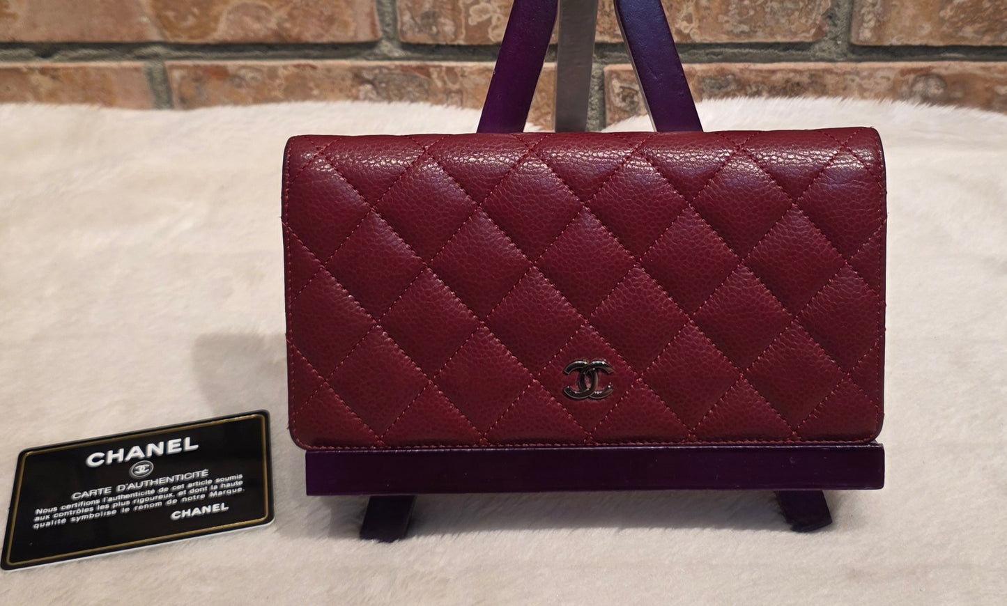 Authentic Chanel Quilted Caviar Long Flat Wallet - Silver Hardware