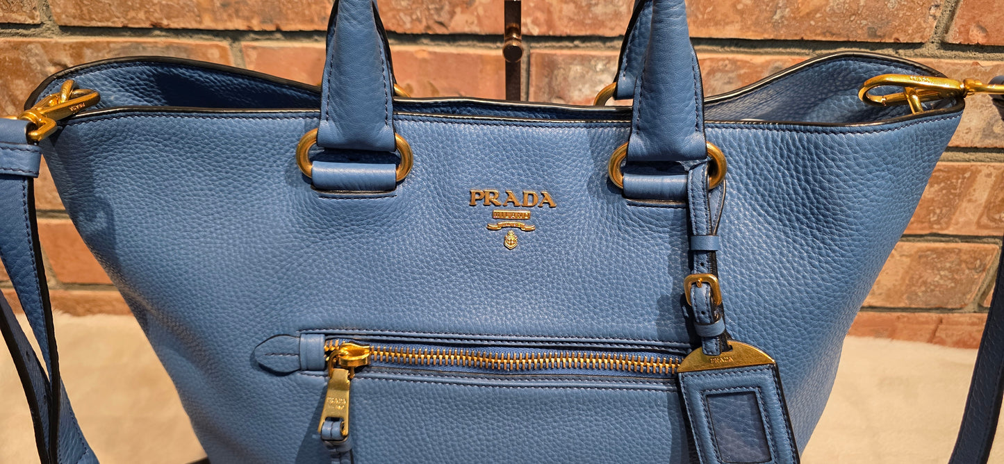 Authentic Prada Vitello Daino Leather Tote in Cobalt/Blue