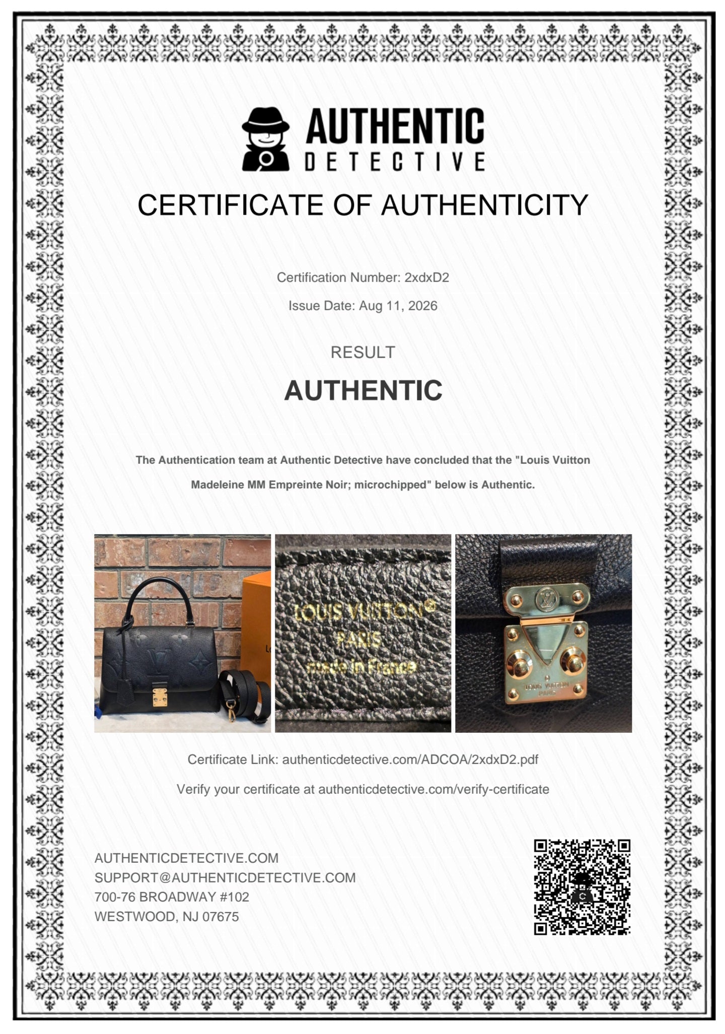Authentic Louis Vuitton Madeleine MM Empreinte Noir