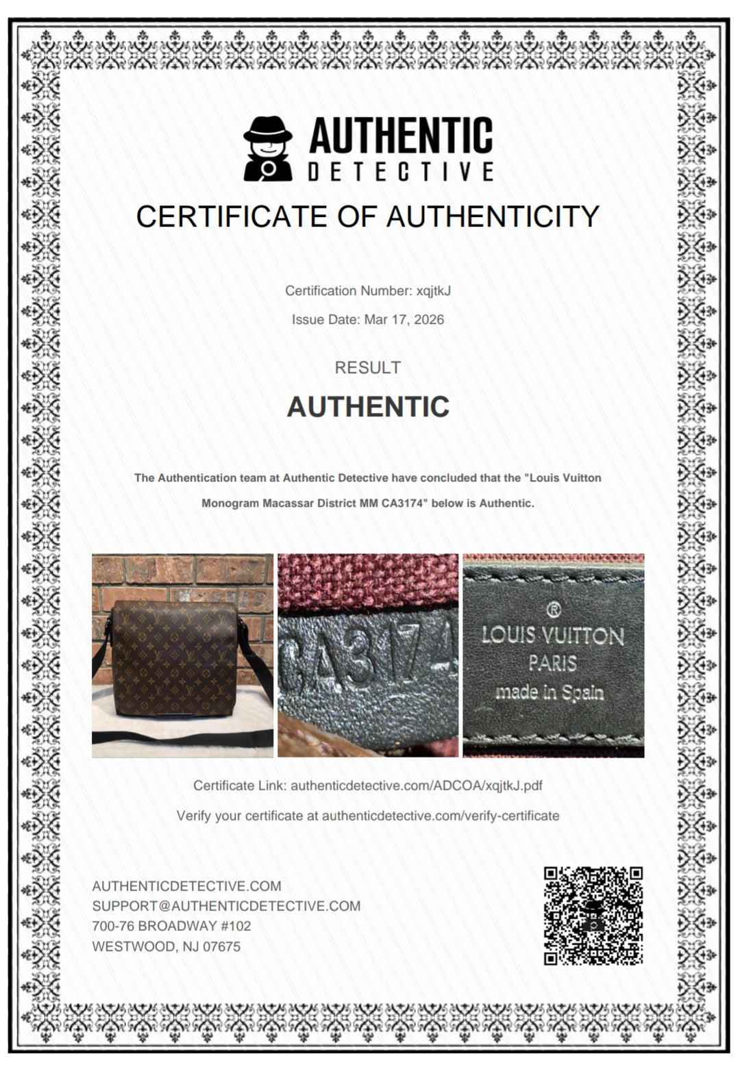 Authentic Louis Vuitton Monogram Macassar District MM