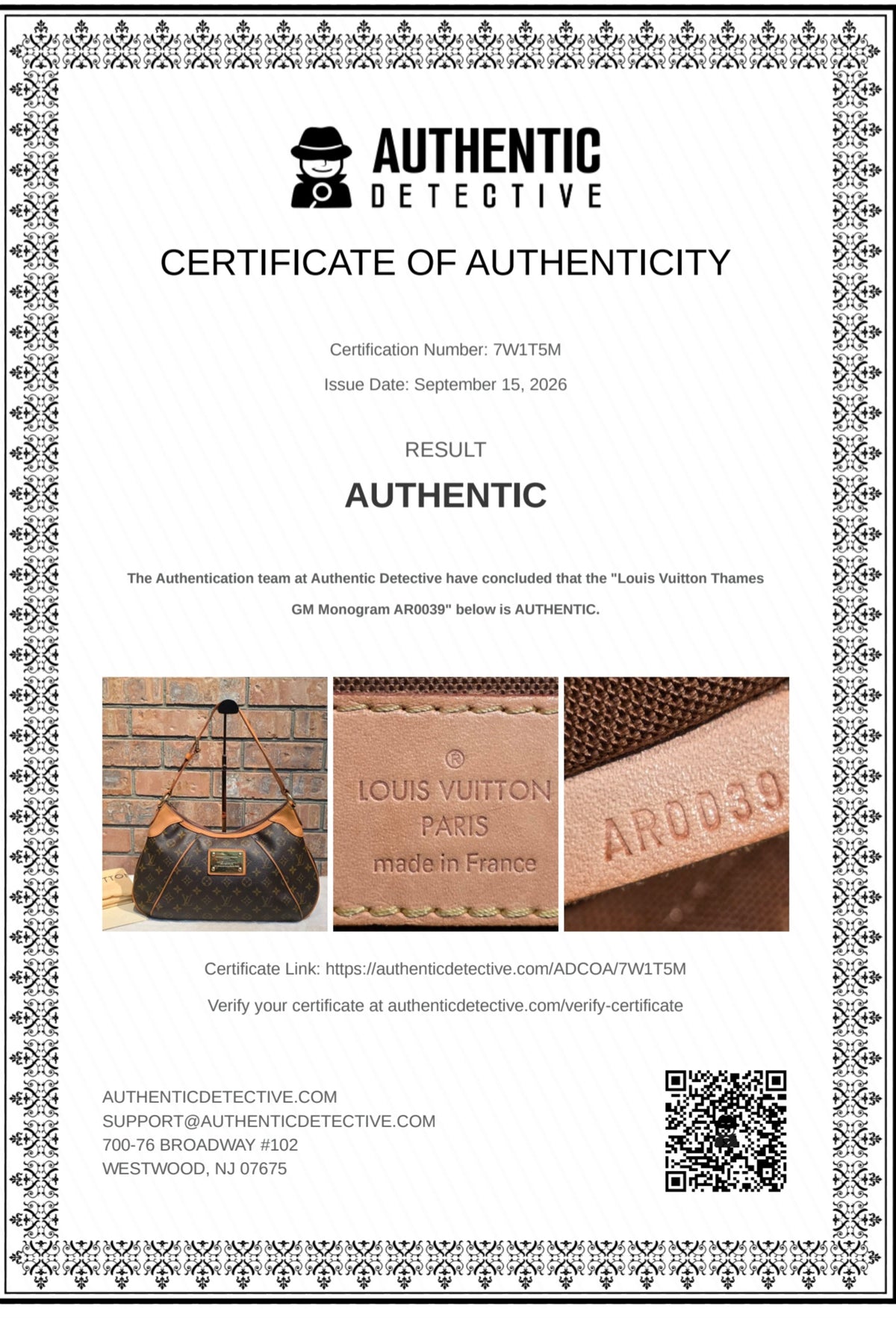 Authentic Louis Vuitton Thames GM Monogram