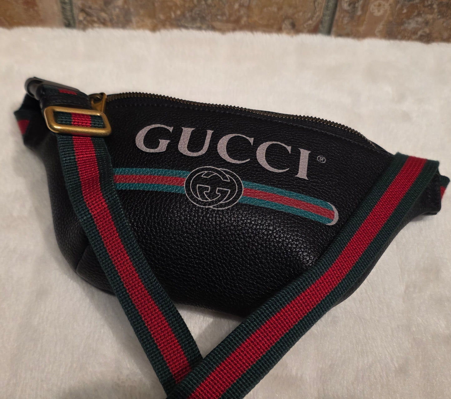 Authentic Gucci GG Logo Print Belt Bag - Small