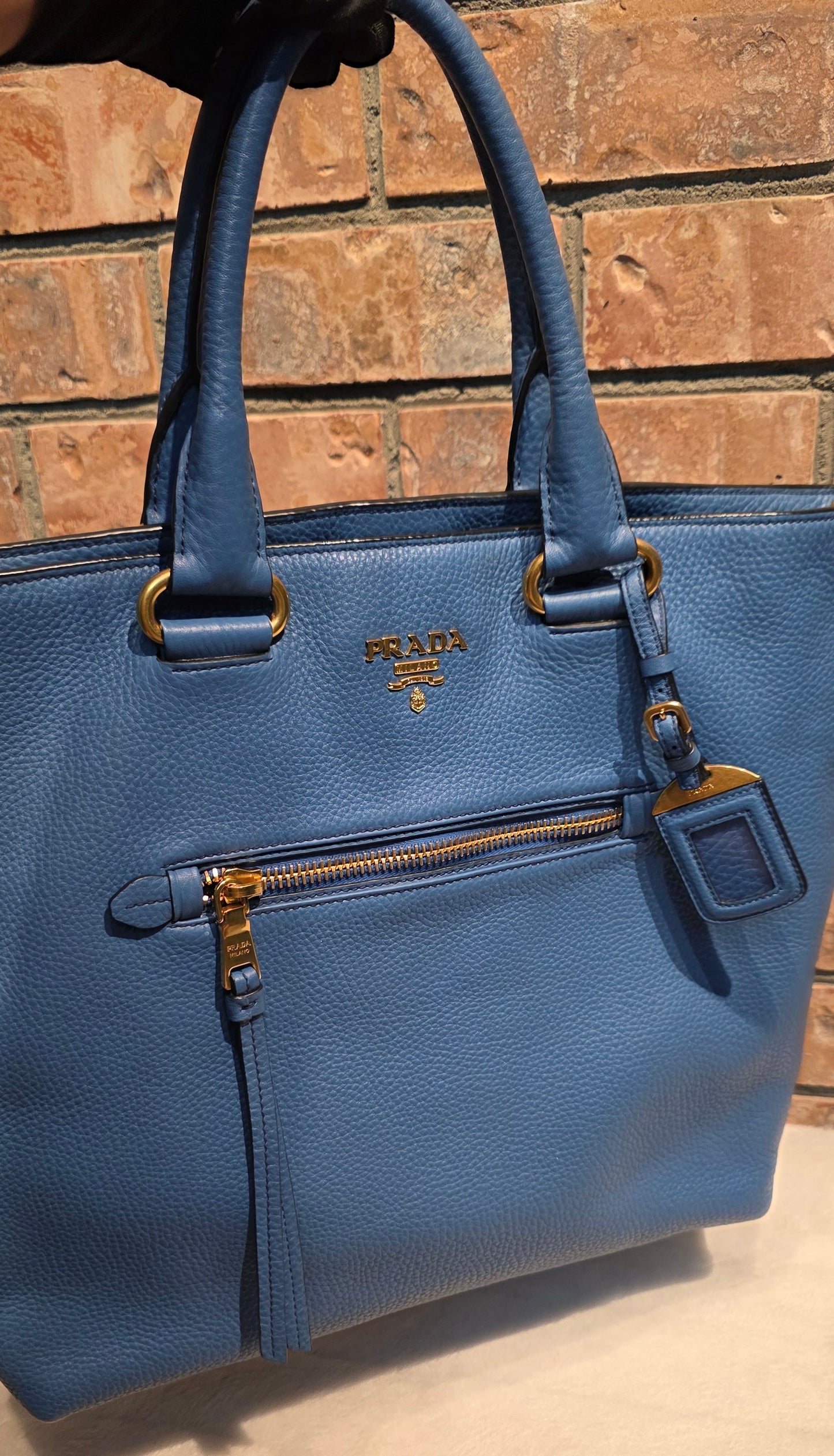 Authentic Prada Vitello Daino Leather Tote in Cobalt/Blue